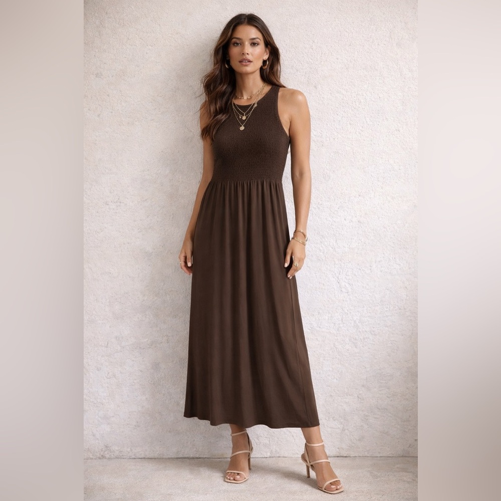 J. Jill Brown Maxi Dress with Smocked Bodice